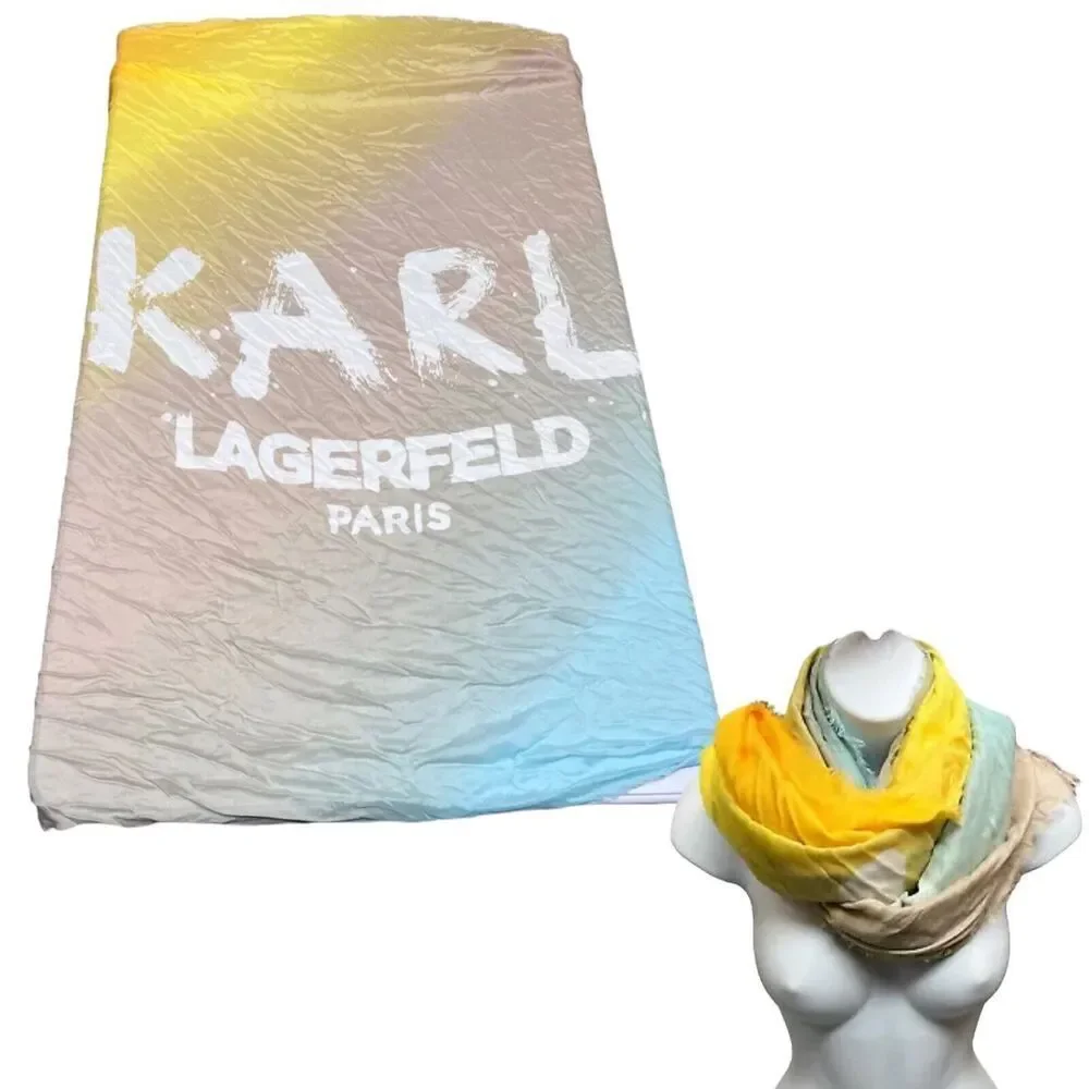 Karl Lagerfeld Paris Scarf Silk Blend Sun Bleached Square Blue Logo Fall Layer‎